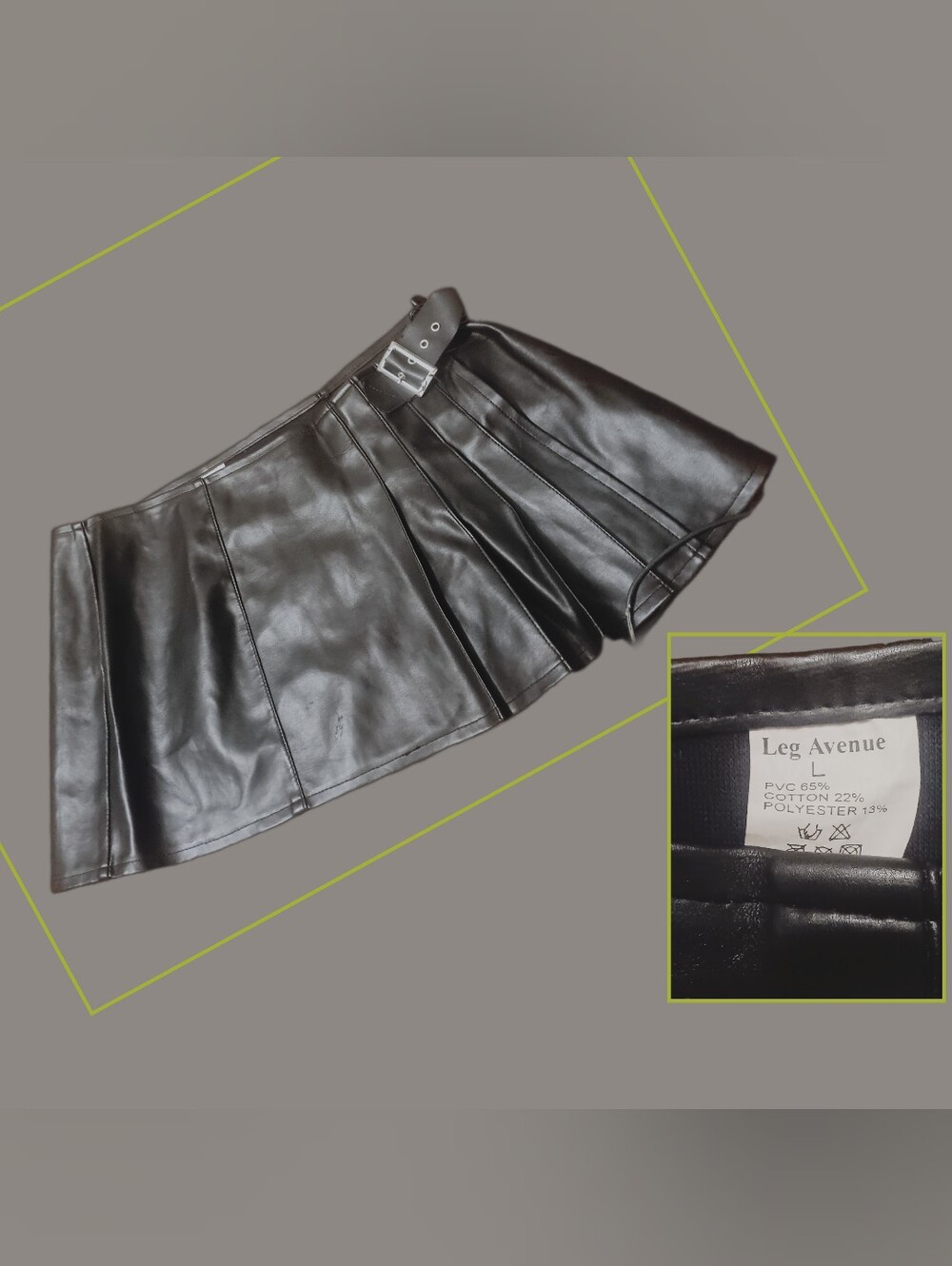 Now $5. Leg Avenue Black Pleated Faux Leather Mini Skirt with Buckle Belt